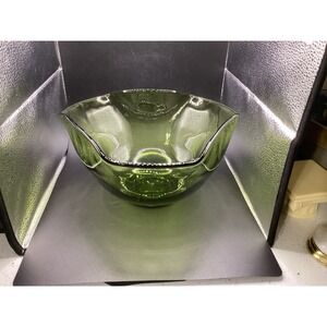 Vintage Anchor Hocking Avocado Green‎ Glass Chip/ Salad/Fruit Bowl-MCM